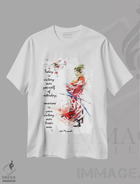 تیشرت سفید طرح دار سامورایی، هنر دیجیتال اثر کاتیا اسکای | فروشگاه ایماژ