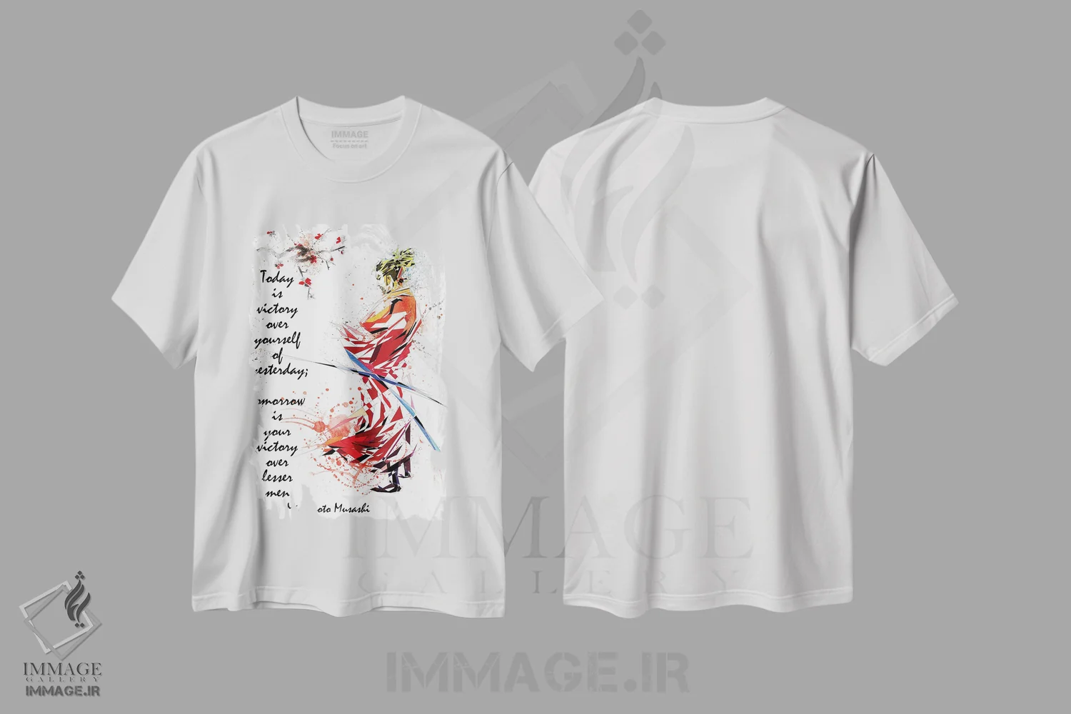 تیشرت سفید طرح دار سامورایی، هنر دیجیتال اثر کاتیا اسکای | فروشگاه ایماژ