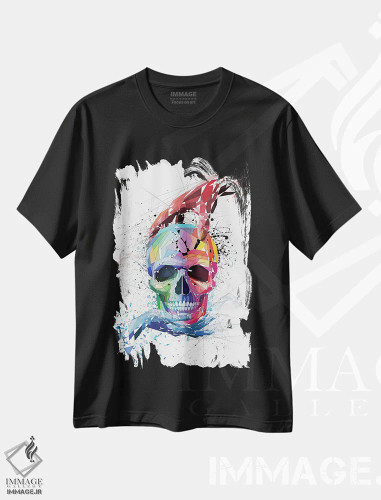 تیشرت مشکی طرح دار جمجمه با دست ها، دکوراسیون جایگزین اثر کاتیا اسکای | فروشگاه ایماژ