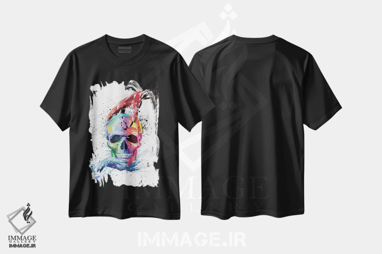 تیشرت مشکی طرح دار جمجمه با دست ها، دکوراسیون جایگزین اثر کاتیا اسکای | فروشگاه ایماژ