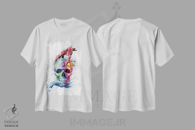تیشرت سفید طرح دار جمجمه با دست ها، دکوراسیون جایگزین اثر کاتیا اسکای | immage.ir