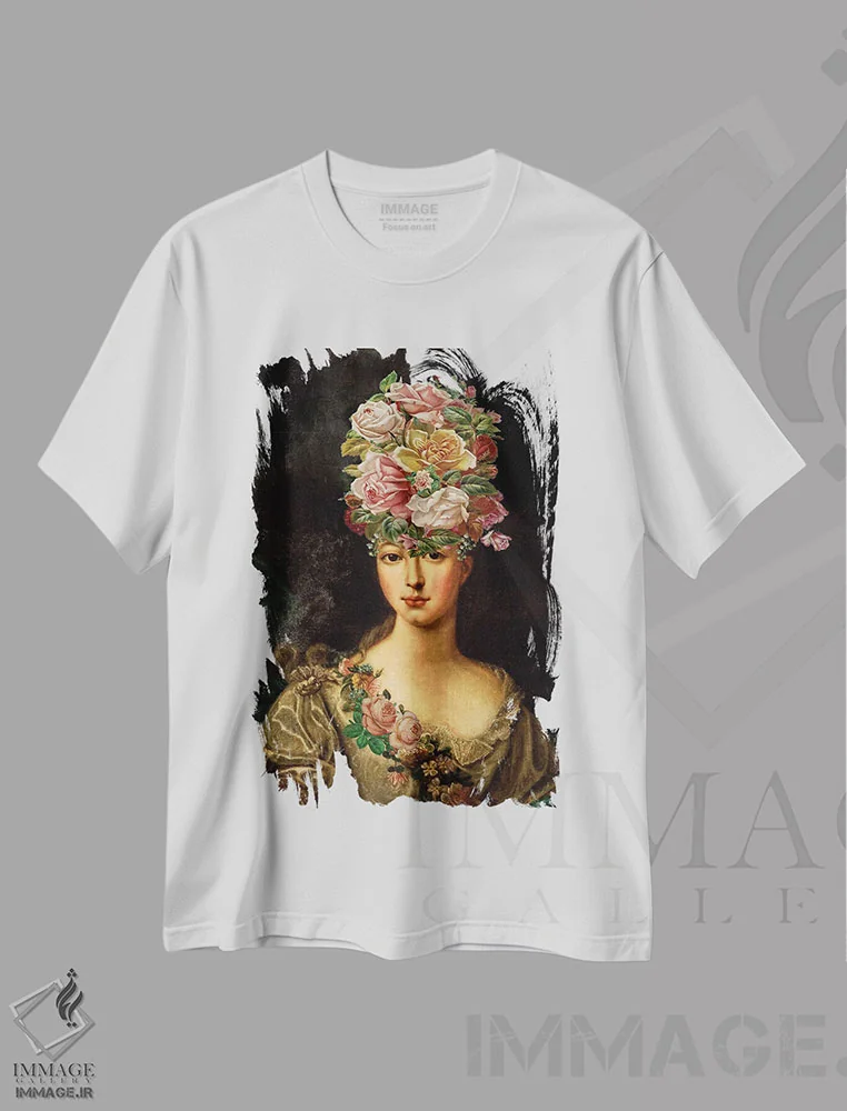 تیشرت سفید طرح دار دختر گل ها، هنر دیجیتال اثر کارن اسمیت | immage.ir
