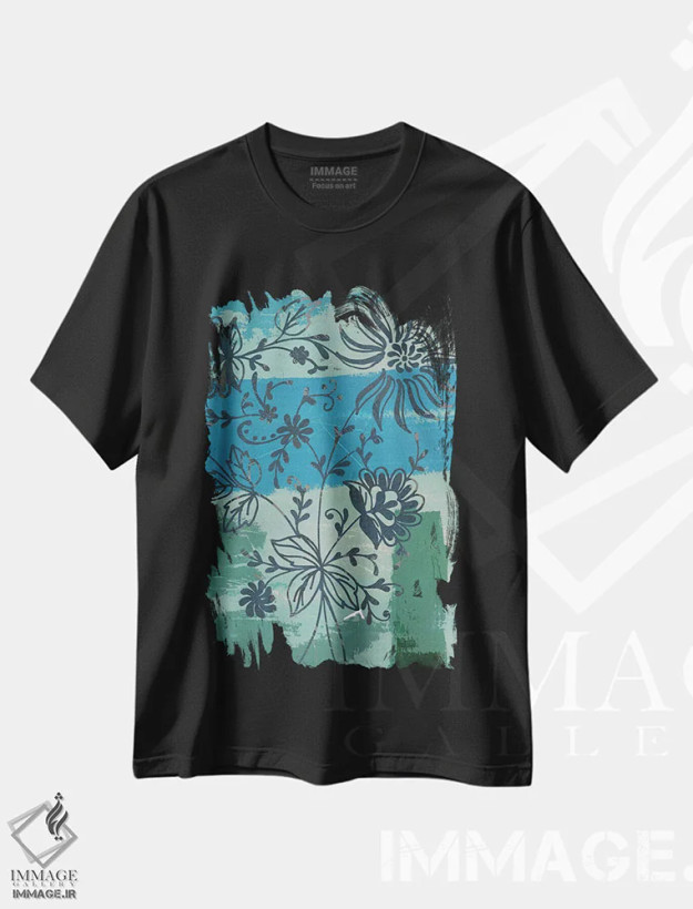 تیشرت مشکی طرح دار شکوفه زن I، دکور بوهمی اثر کارن اسمیت | فروشگاه ایماژ