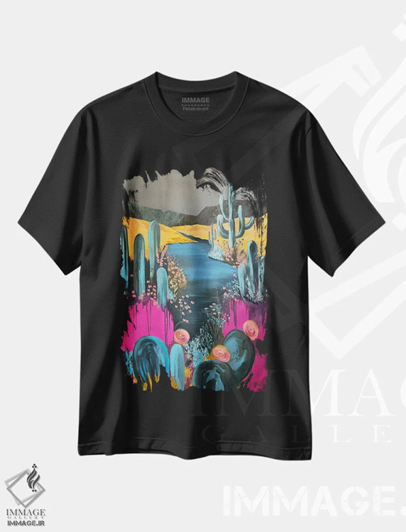 تیشرت مشکی طرح دار منظره در ساعت ۷:۱۶ عصر، هنر فاخر معاصر اثر کسنیا رای | immage.ir