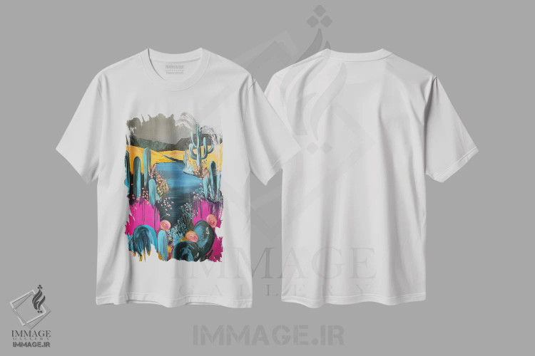 تیشرت سفید طرح دار منظره در ساعت ۷:۱۶ عصر، هنر فاخر معاصر اثر کسنیا رای | فروشگاه ایماژ