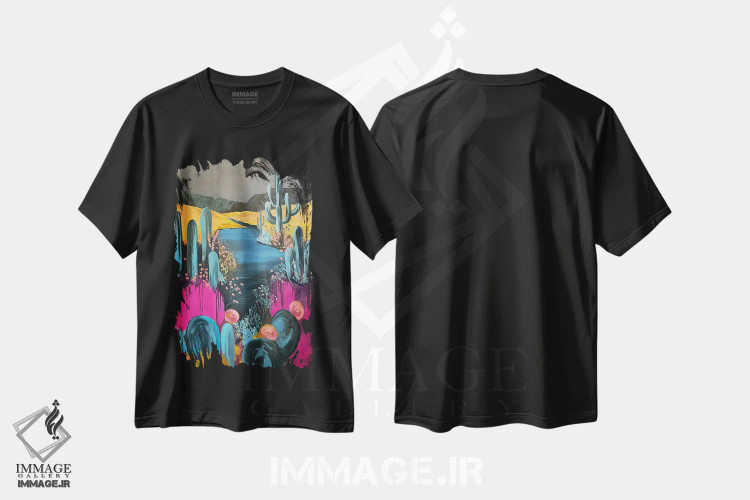 تیشرت مشکی طرح دار منظره در ساعت ۷:۱۶ عصر، هنر فاخر معاصر اثر کسنیا رای | immage.ir
