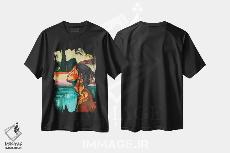 تیشرت مشکی طرح دار نگاه در ساعت ۸:۱۸ شب، هنر فاخر معاصر اثر کسنیا رای | immage.ir