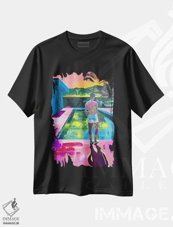تیشرت مشکی طرح دار استخر در ساعت ۹ شب، هنر فاخر معاصر اثر کسنیا رای | immage.ir