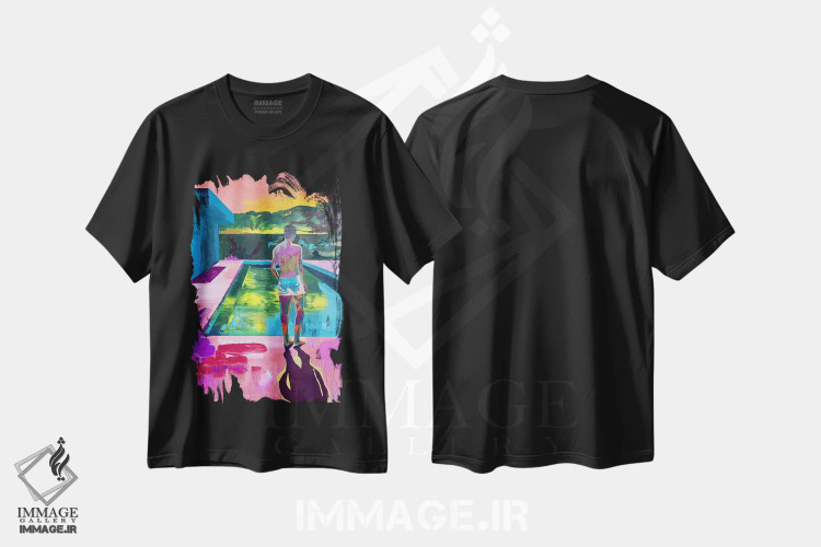 تیشرت مشکی طرح دار استخر در ساعت ۹ شب، هنر فاخر معاصر اثر کسنیا رای | immage.ir
