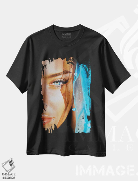 تیشرت مشکی طرح دار تابش خورشید، هنر فاخر معاصر اثر کرستنی | فروشگاه ایماژ