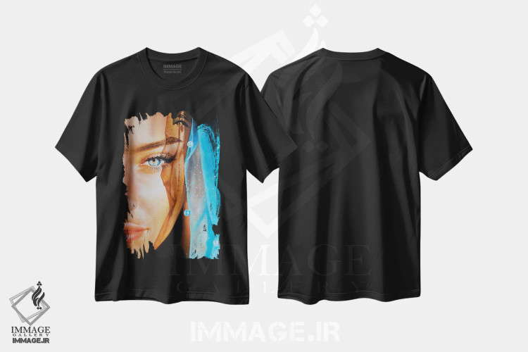تیشرت مشکی طرح دار تابش خورشید، هنر فاخر معاصر اثر کرستنی | فروشگاه ایماژ