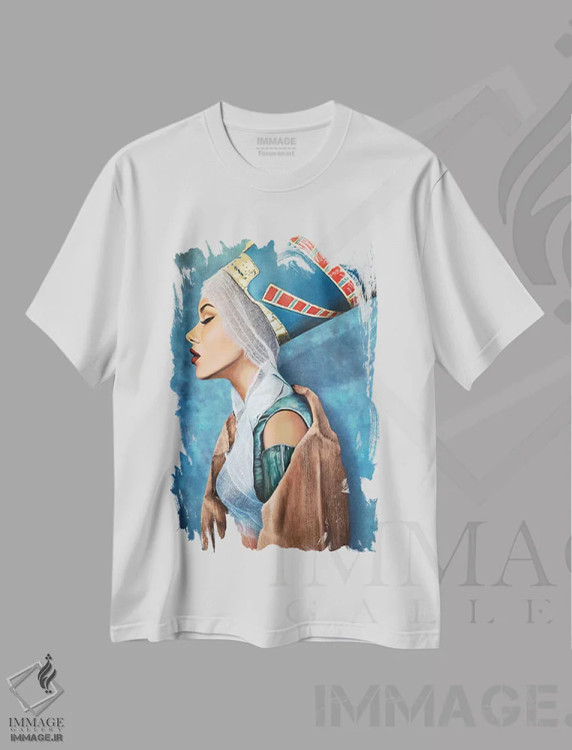تیشرت سفید طرح دار الهه سقوط کرده، هنر فاخر معاصر اثر کرستنی | immage.ir