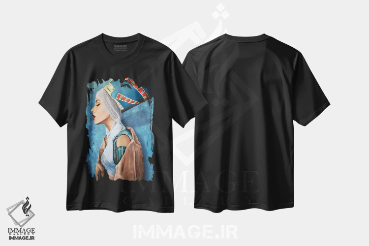 تیشرت مشکی طرح دار الهه سقوط کرده، هنر فاخر معاصر اثر کرستنی | فروشگاه ایماژ