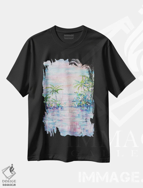 تیشرت مشکی طرح دار غروب، دکور ساحلی اثر کرستنی | immage.ir