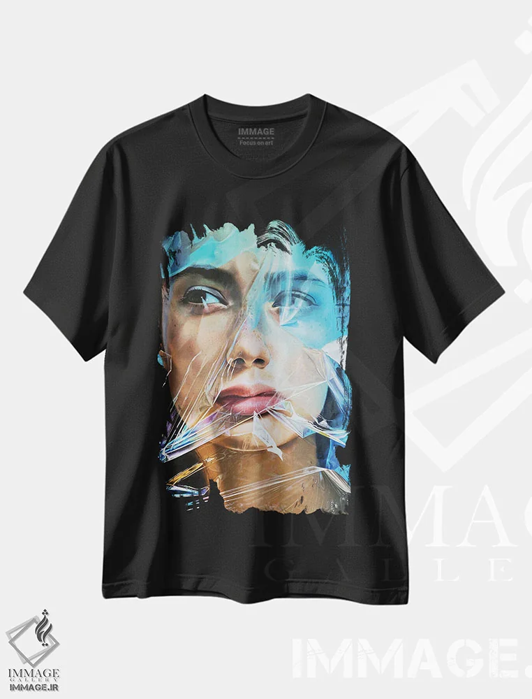 تیشرت مشکی طرح دار فراتر از واقعیت، دکوراسیون جایگزین اثر کرستنی | فروشگاه ایماژ