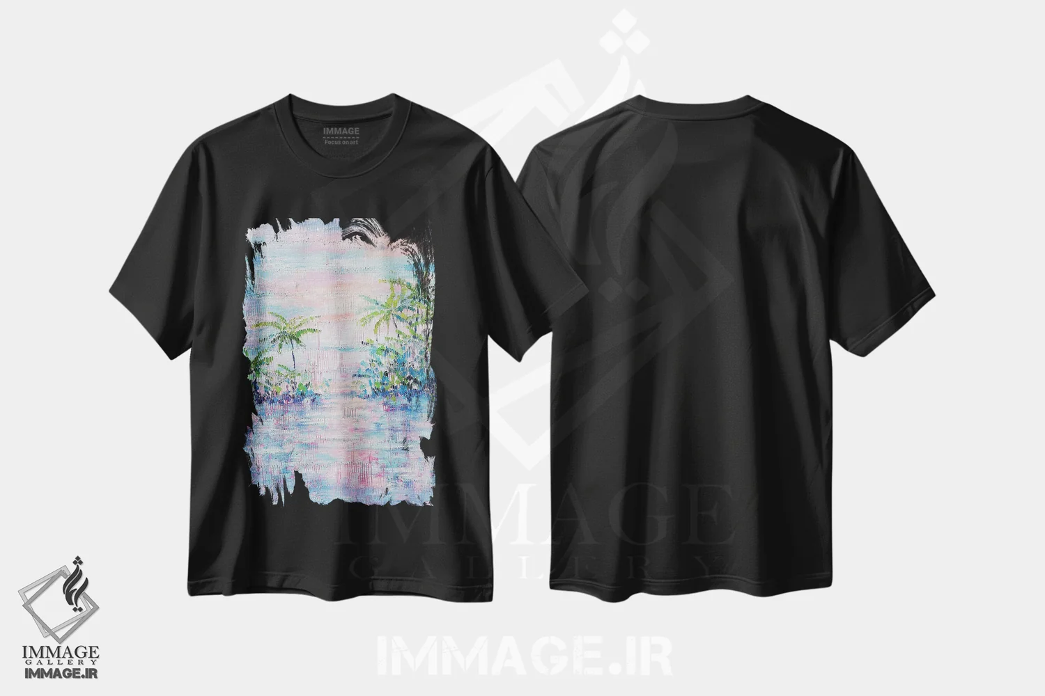 تیشرت مشکی طرح دار غروب، دکور ساحلی اثر کرستنی | immage.ir