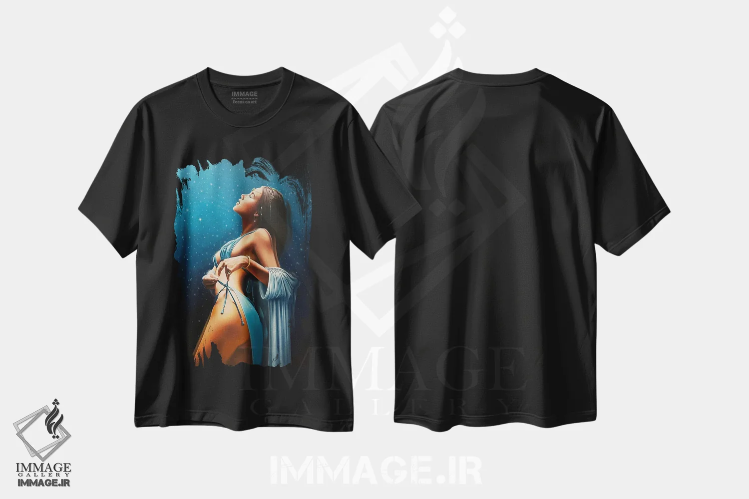 تیشرت مشکی طرح دار شب در اسوارگا، هنر فاخر معاصر اثر کرستنی | immage.ir