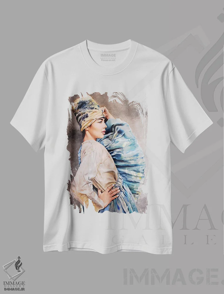 تیشرت سفید طرح دار آزادی، هنر فاخر معاصر اثر کرستنی | immage.ir