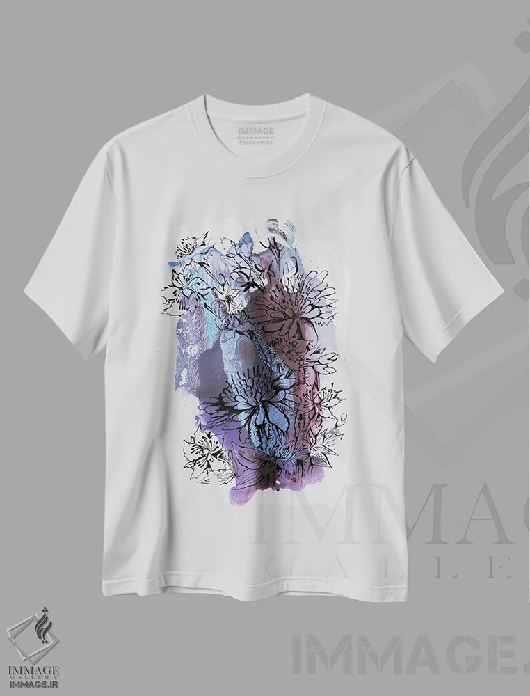 تیشرت سفید طرح دار گل ها، آبستره اثر کاترینا بورتسووا | فروشگاه ایماژ