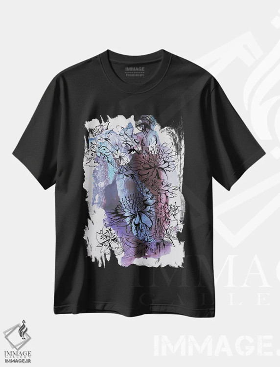 تیشرت مشکی طرح دار گل ها، آبستره اثر کاترینا بورتسووا | immage.ir