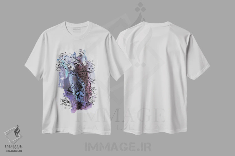 تیشرت سفید طرح دار گل ها، آبستره اثر کاترینا بورتسووا | فروشگاه ایماژ