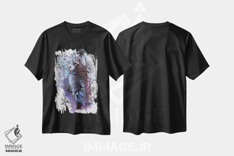 تیشرت مشکی طرح دار گل ها، آبستره اثر کاترینا بورتسووا | immage.ir
