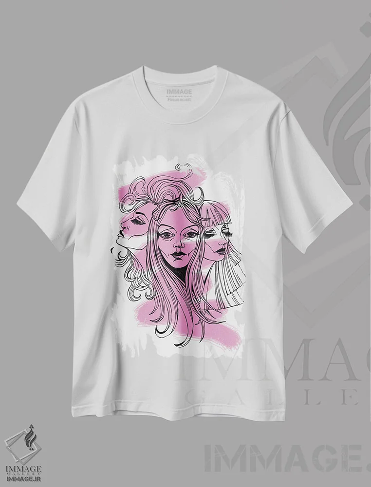 تیشرت سفید طرح دار چهره ها، هنر دیجیتال اثر کاترینا بورتسووا | immage.ir