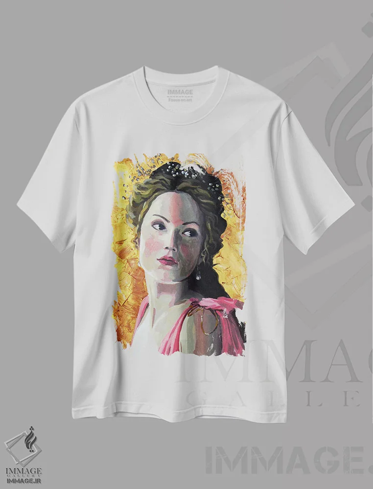 تیشرت سفید طرح دار آفرودیت، هنر فاخر معاصر اثر کاترینا بورتسووا | فروشگاه ایماژ