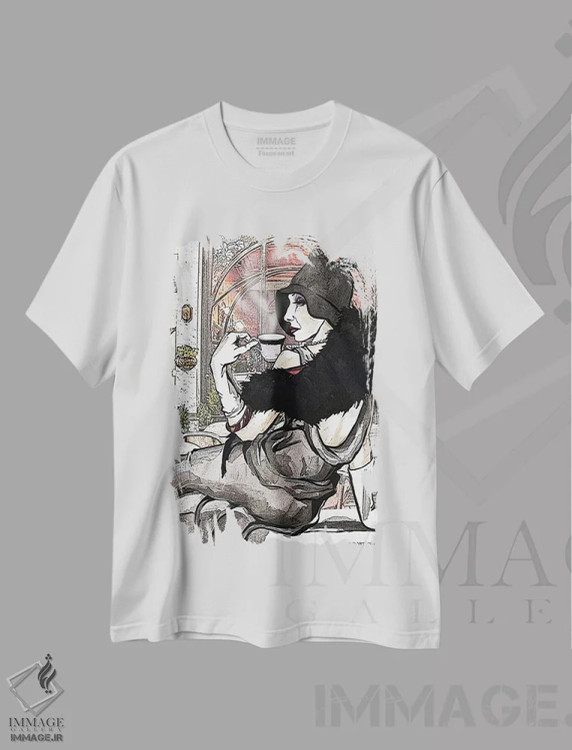 تیشرت سفید طرح دار فنجان قهوه، تزئینی اثر کاترینا بورتسووا | immage.ir