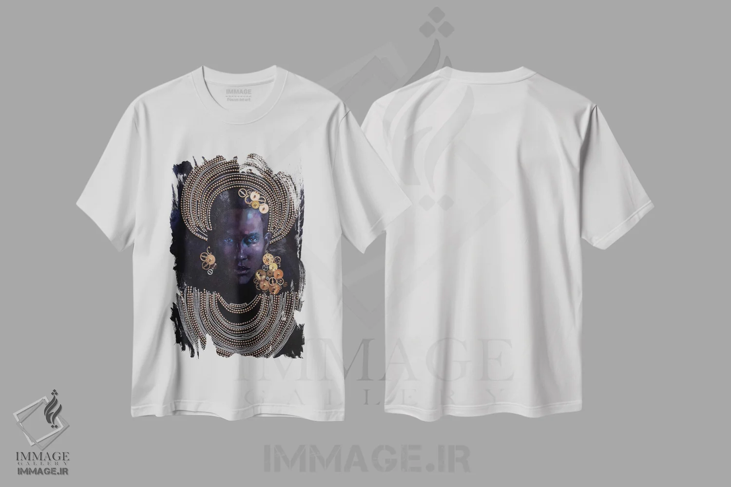 تیشرت سفید طرح دار ملکه رازآلود، هنر آمریکایی آفریقایی تبار اثر کاترینا بورتسووا | فروشگاه ایماژ