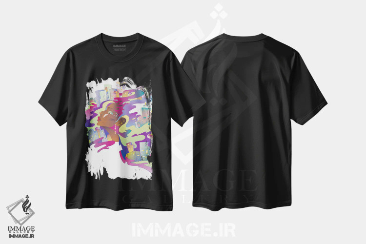 تیشرت مشکی طرح دار شهر رویا، هنر آمریکایی آفریقایی تبار اثر کاترینا بورتسووا | فروشگاه ایماژ