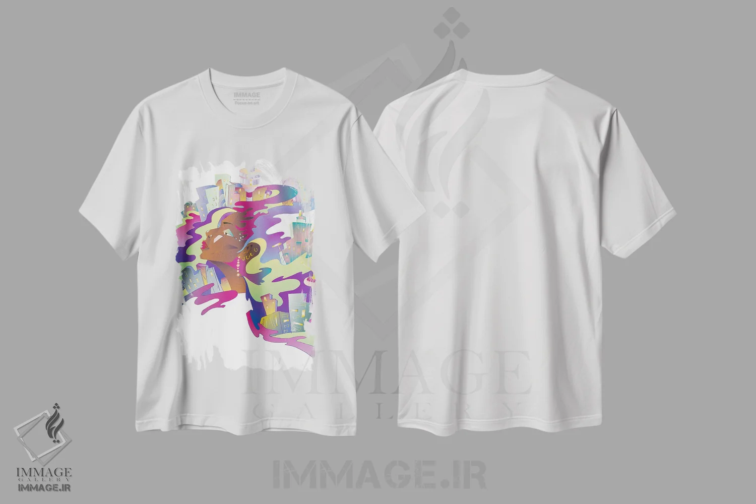 تیشرت سفید طرح دار شهر رویا، هنر آمریکایی آفریقایی تبار اثر کاترینا بورتسووا | immage.ir
