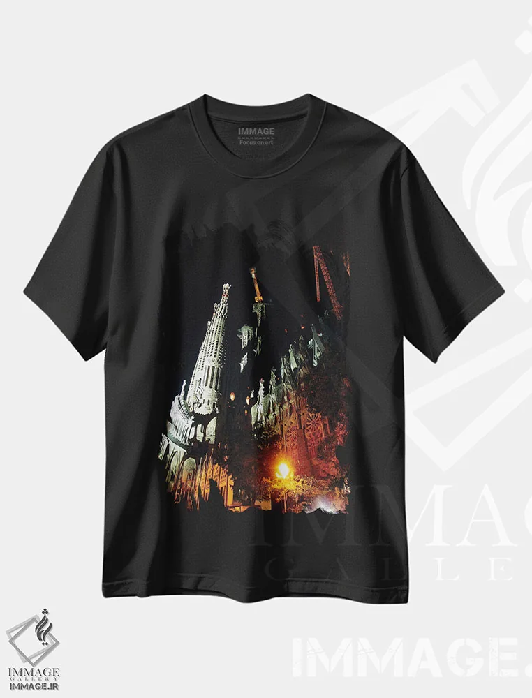 تیشرت مشکی طرح دار بارسلون در شب، هنر فاخر معاصر اثر کاترینا بورتسووا | immage.ir