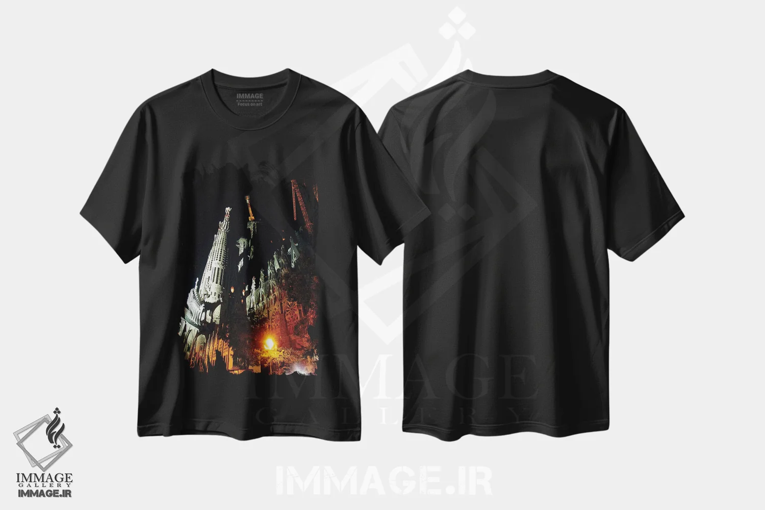 تیشرت مشکی طرح دار بارسلون در شب، هنر فاخر معاصر اثر کاترینا بورتسووا | immage.ir