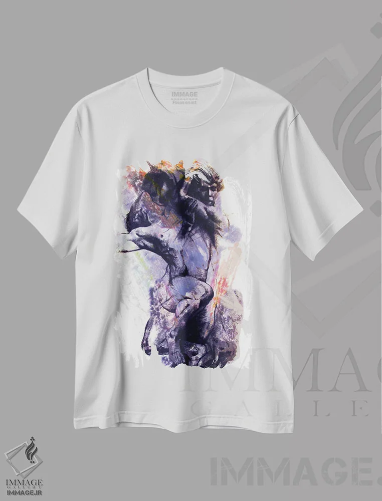 تیشرت سفید طرح دار حرکت رنگ ها اثر کاترینا بورتسووا | immage.ir