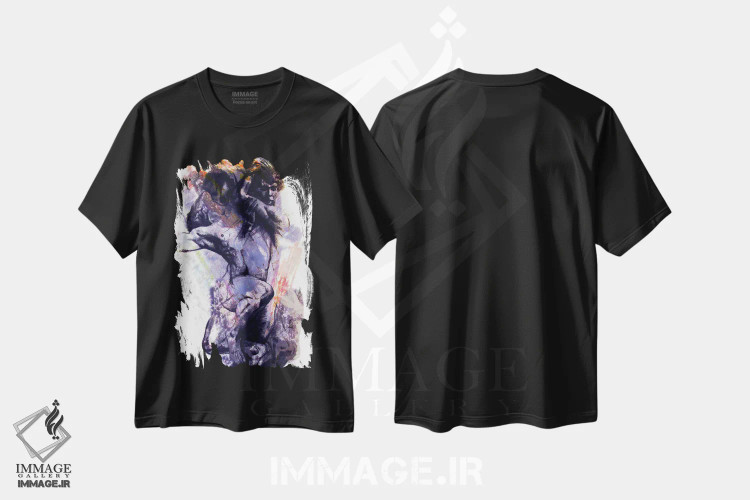 تیشرت مشکی طرح دار حرکت رنگ ها اثر کاترینا بورتسووا | فروشگاه ایماژ