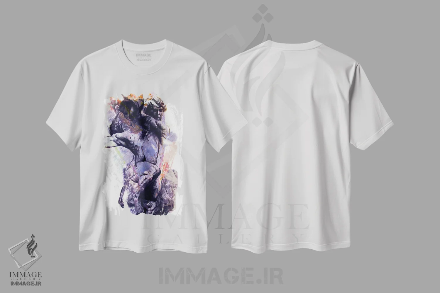 تیشرت سفید طرح دار حرکت رنگ ها اثر کاترینا بورتسووا | immage.ir