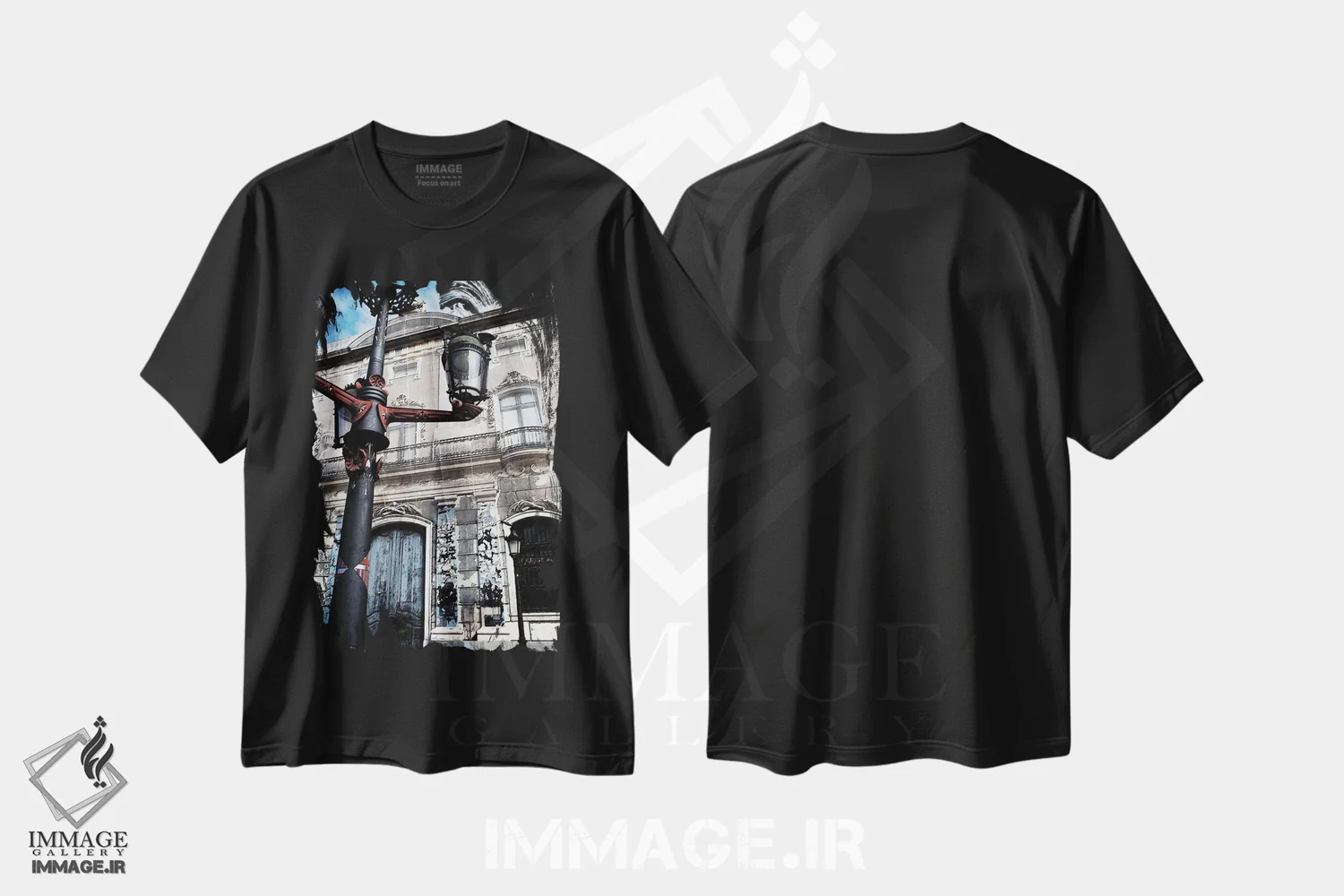 تیشرت مشکی طرح دار درهای رتروی بارسلون، مدیوم اثر کاترینا بورتسووا | فروشگاه ایماژ