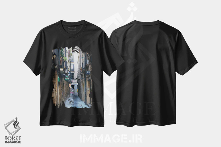 تیشرت مشکی طرح دار در خیابان بارسلون، مدیوم اثر کاترینا بورتسووا | immage.ir
