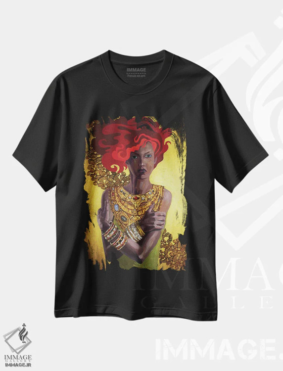 تیشرت مشکی طرح دار قهوه طلایی، هنر آمریکایی آفریقایی تبار اثر کاترینا بورتسووا | فروشگاه ایماژ