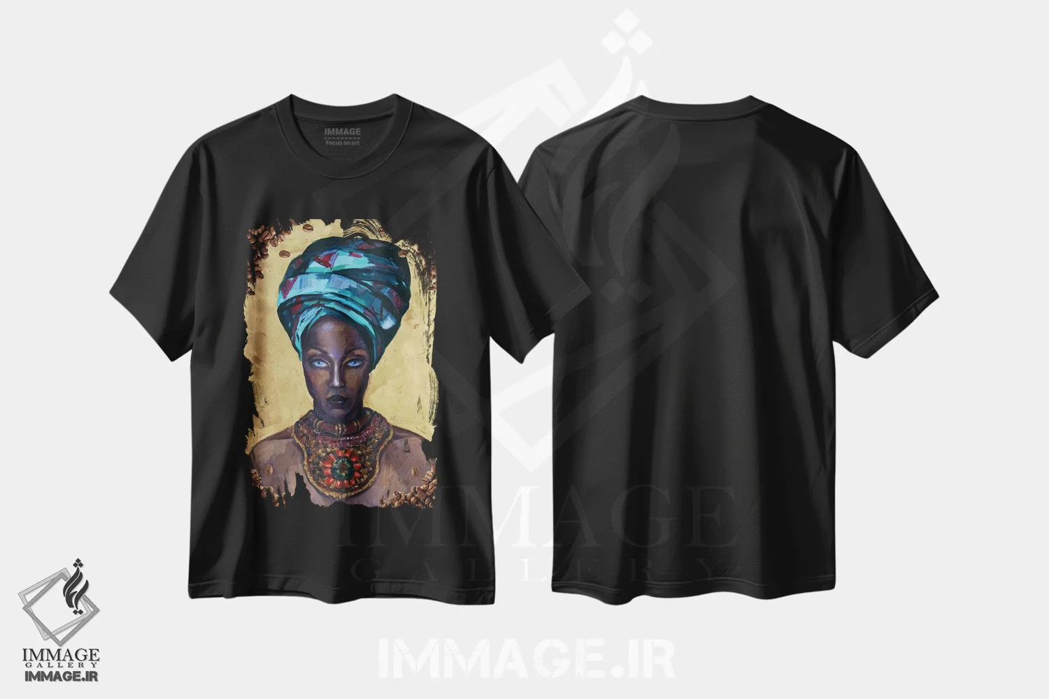 تیشرت مشکی طرح دار عطر قهوه، هنر آمریکایی آفریقایی تبار اثر کاترینا بورتسووا | immage.ir
