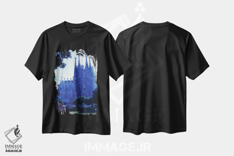 تیشرت مشکی طرح دار ساگرادا بارسلونا، مدیوم اثر کاترینا بورتسووا | فروشگاه ایماژ