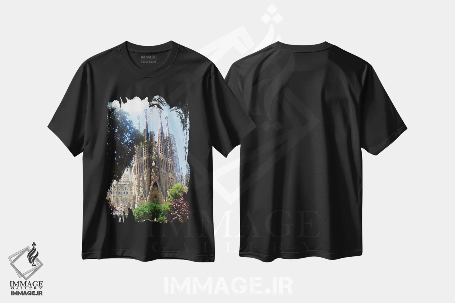 تیشرت مشکی طرح دار ساگرادا بارسلونا، مدیوم اثر کاترینا بورتسووا | immage.ir