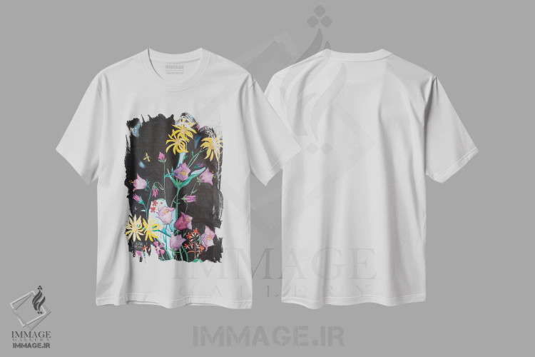 تیشرت سفید طرح دار گل های زیبای باغ، مدیوم اثر کاترینا بورتسووا | فروشگاه ایماژ