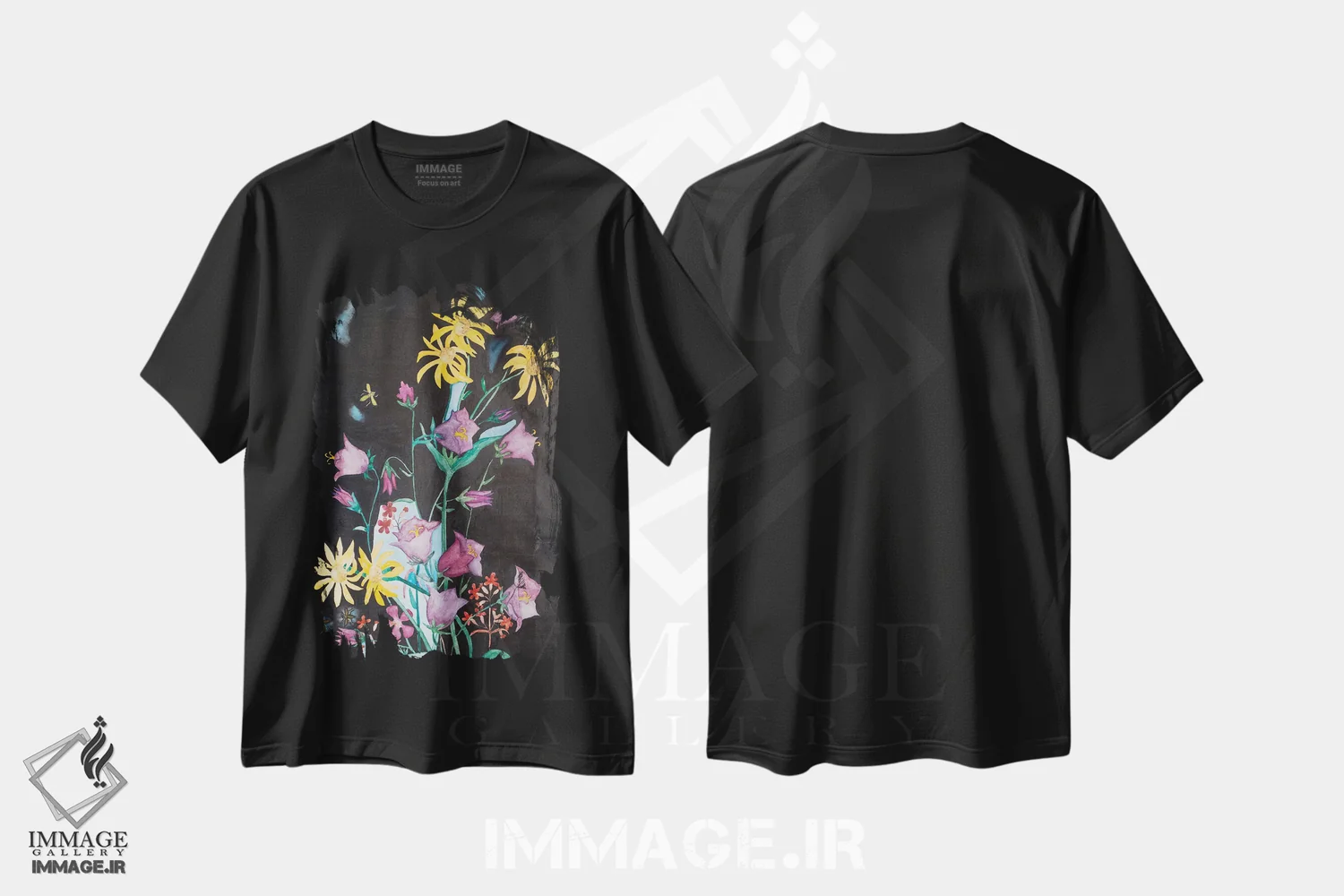 تیشرت مشکی طرح دار گل های زیبای باغ، مدیوم اثر کاترینا بورتسووا | immage.ir