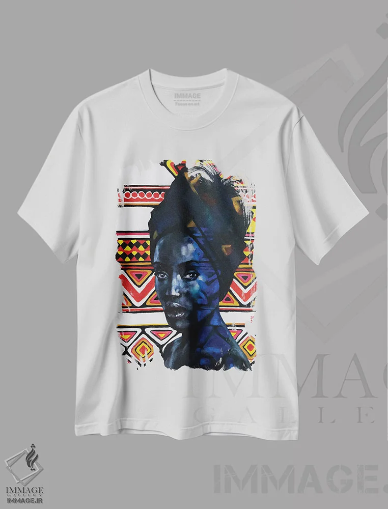 تیشرت سفید طرح دار زیبایی آفریقا، دکور آفریقایی اثر کاترینا بورتسووا | فروشگاه ایماژ