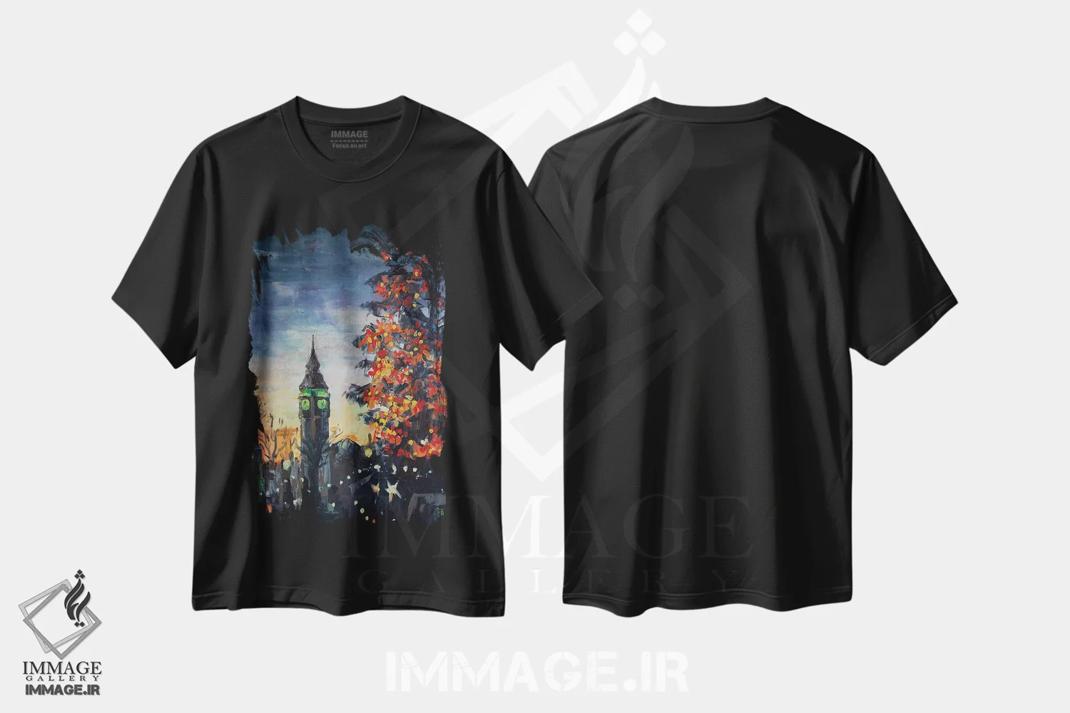 تیشرت مشکی طرح دار کریسمس در لندن، دکور تعطیلات اثر کاترینا بورتسووا | فروشگاه ایماژ