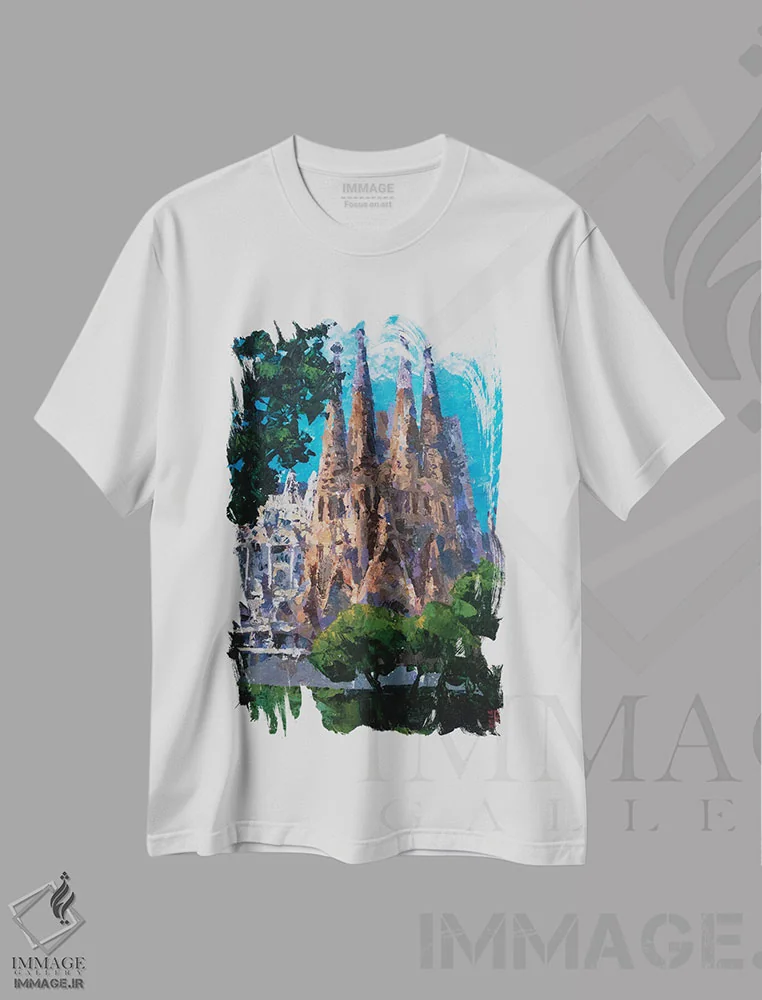 تیشرت سفید طرح دار گائودی بارسلونا، مدیوم اثر کاترینا بورتسووا | فروشگاه ایماژ