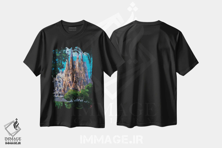 تیشرت مشکی طرح دار گائودی بارسلونا، مدیوم اثر کاترینا بورتسووا | immage.ir