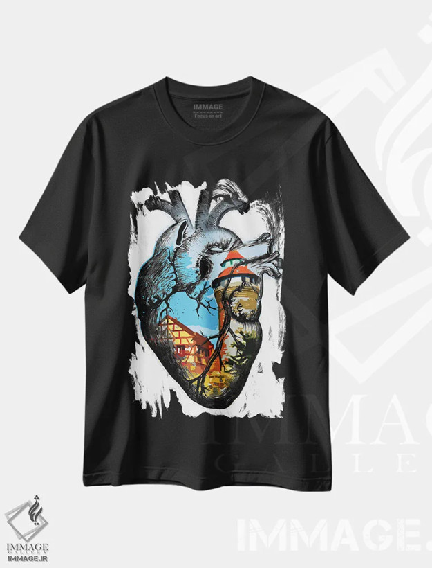 تیشرت مشکی طرح دار در قلب من، دکور معاصر اثر کاترینا بورتسووا | فروشگاه ایماژ